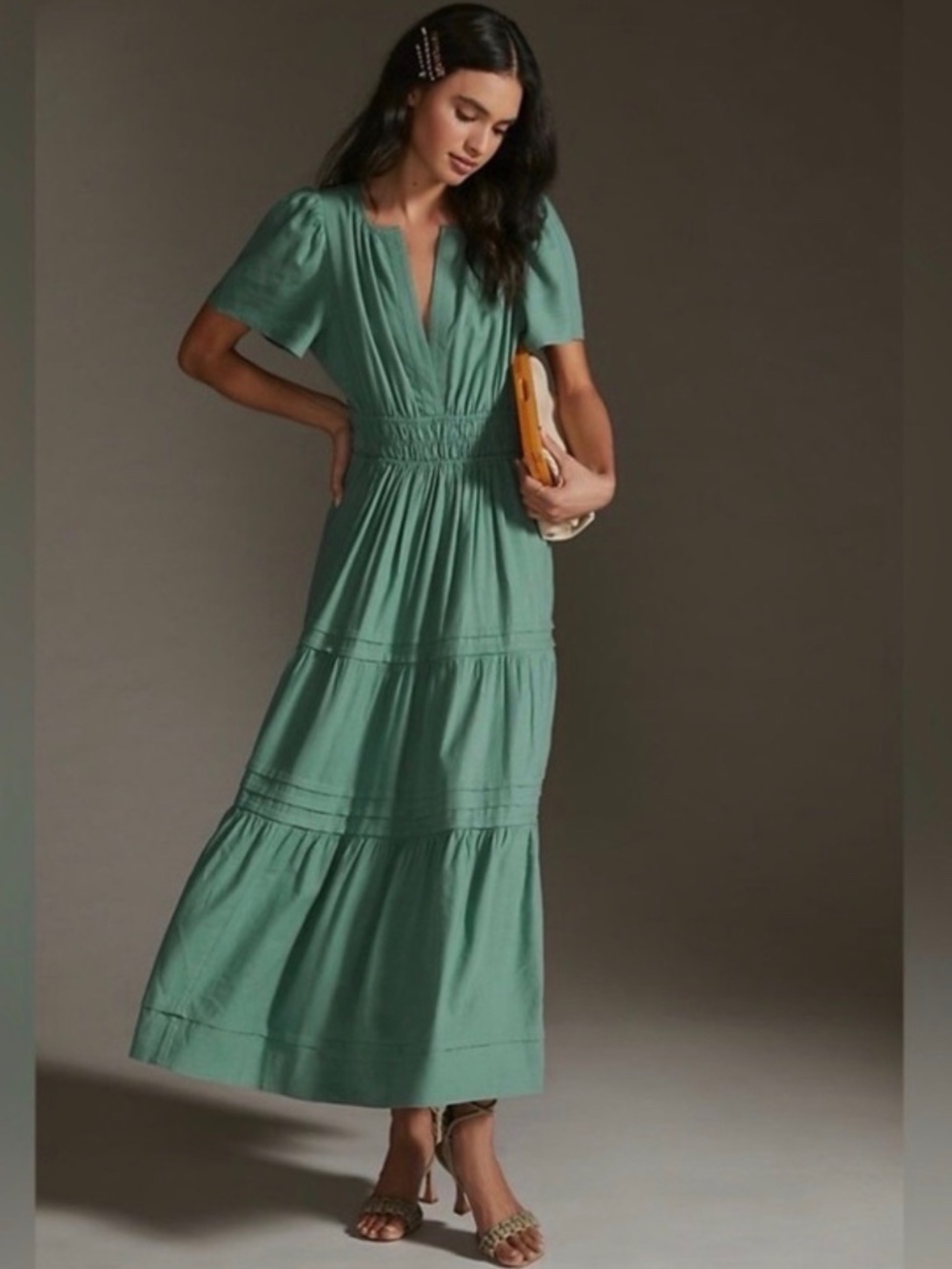Anthropologie Somerset Maxi Dress Green Linen NWT, Small